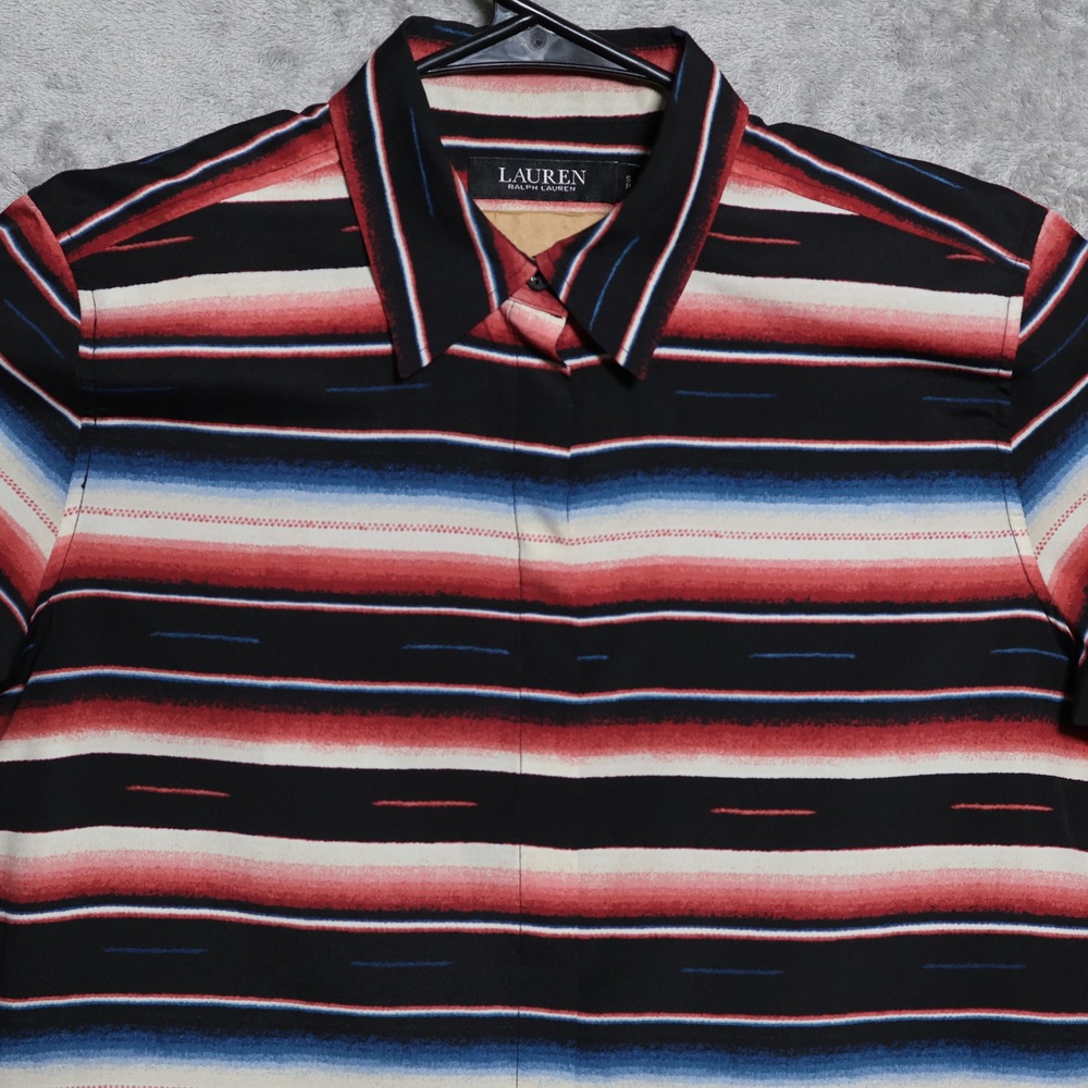 Lauren Ralph Lauren Shirt Womens Small Black Red Blue Striped Southwestern Top
